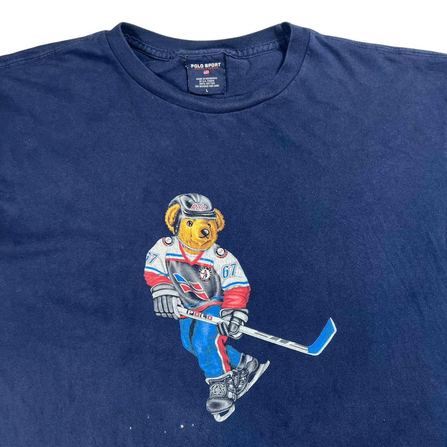 Vintage 90s Polo Sport Ralph Lauren Hockey faded Polo Bear tee (L/XL)