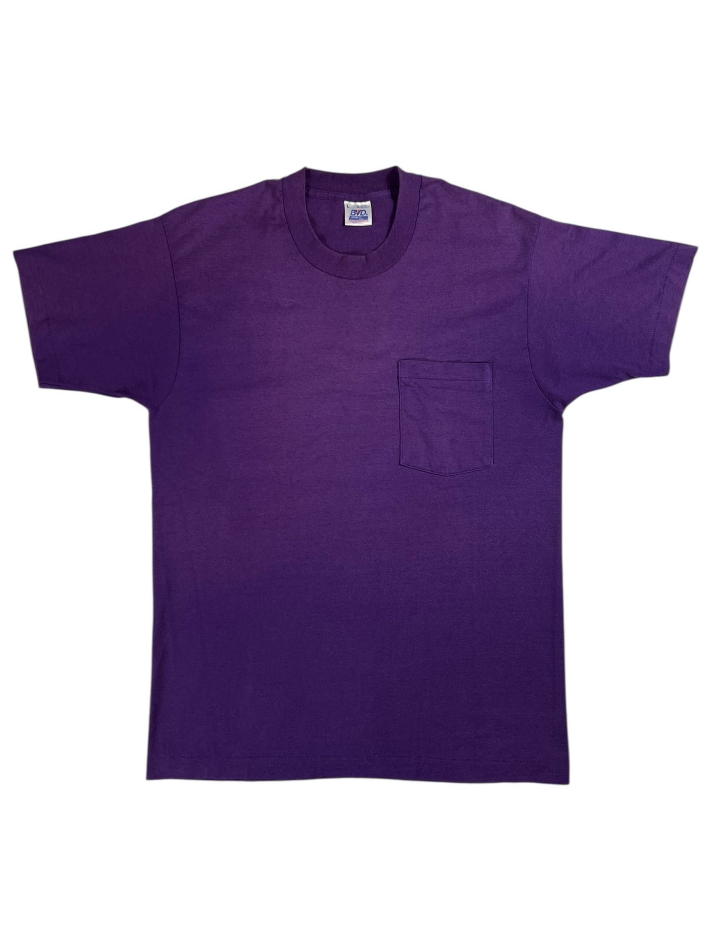 Vintage 80s BVD faded purple selvedge pocket tee (L)