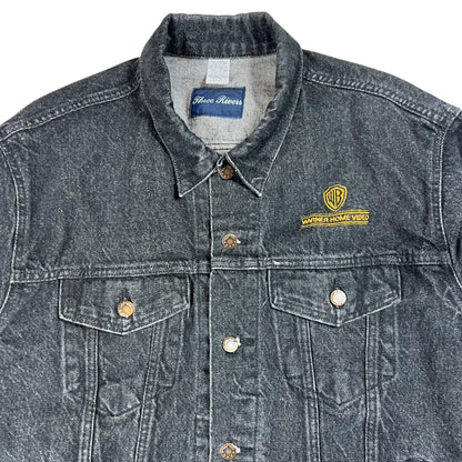 Vintage 90s Warner Brothers Warner Home Video denim black jean jacket (L)
