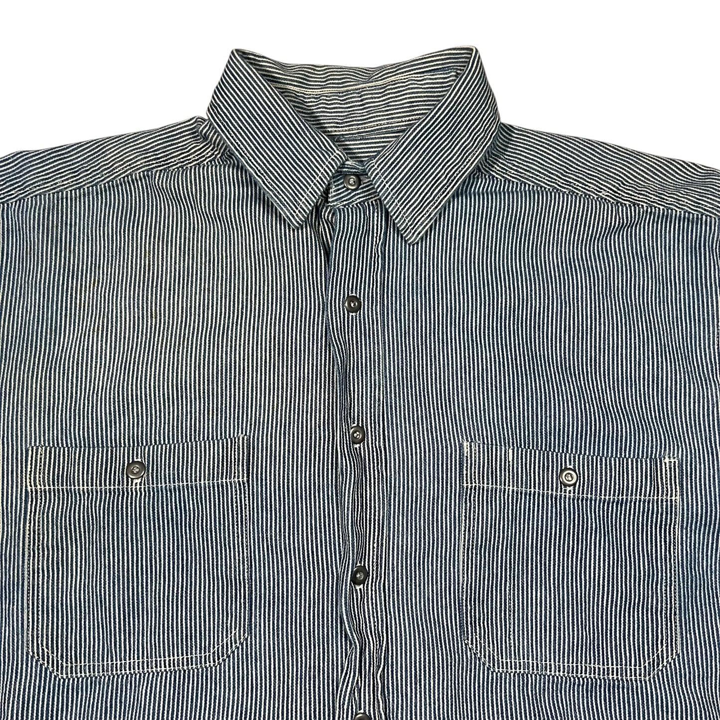 Vintage Y2K The Gap Warehouse navy white striped button up shirt (L)