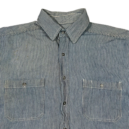 Vintage Y2K The Gap Warehouse navy white striped button up shirt (L)