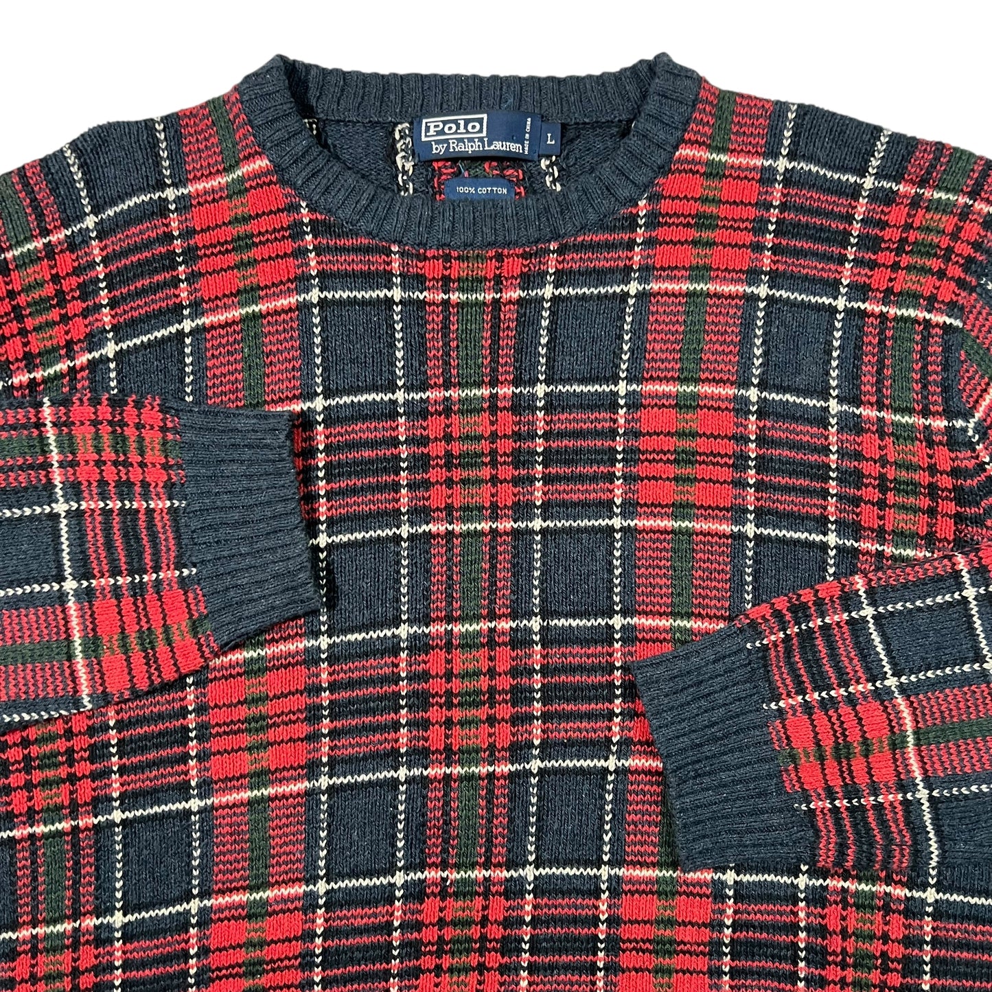 Vintage 90s Polo Ralph Lauren plaid 100% cotton knit sweater (L)