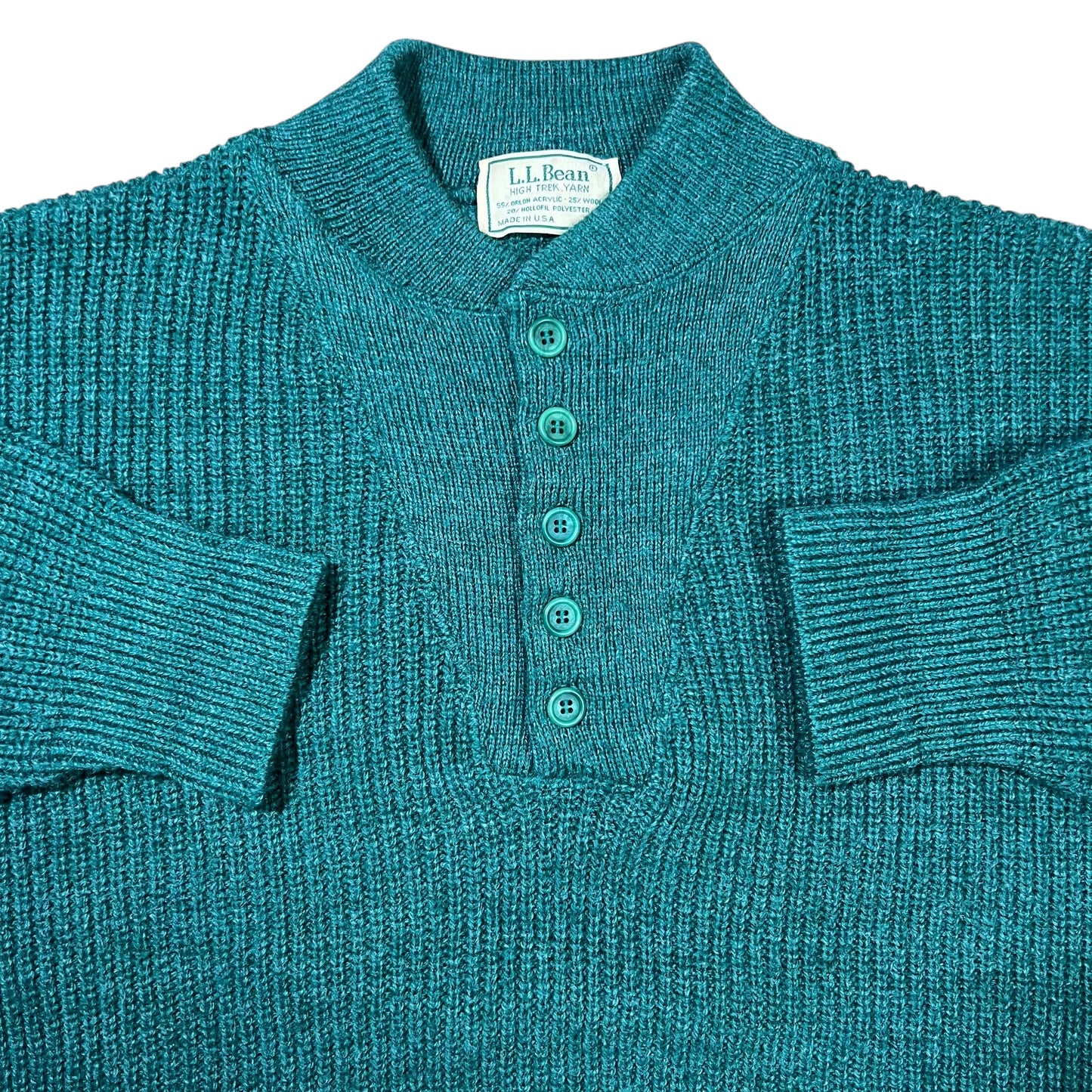 Vintage 80s L.L. Bean High Trek Yarn green henley knit sweater (L)