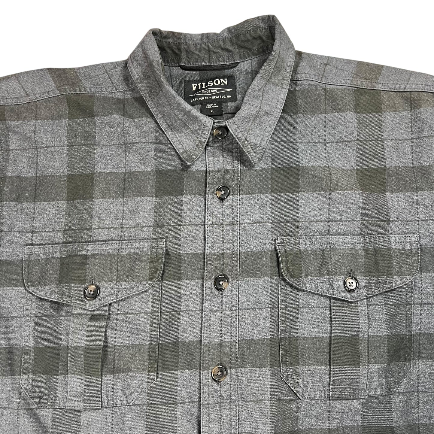 C.C. Filson Co Weather Work Jac-shirt heather gray black button up shirt (XL)