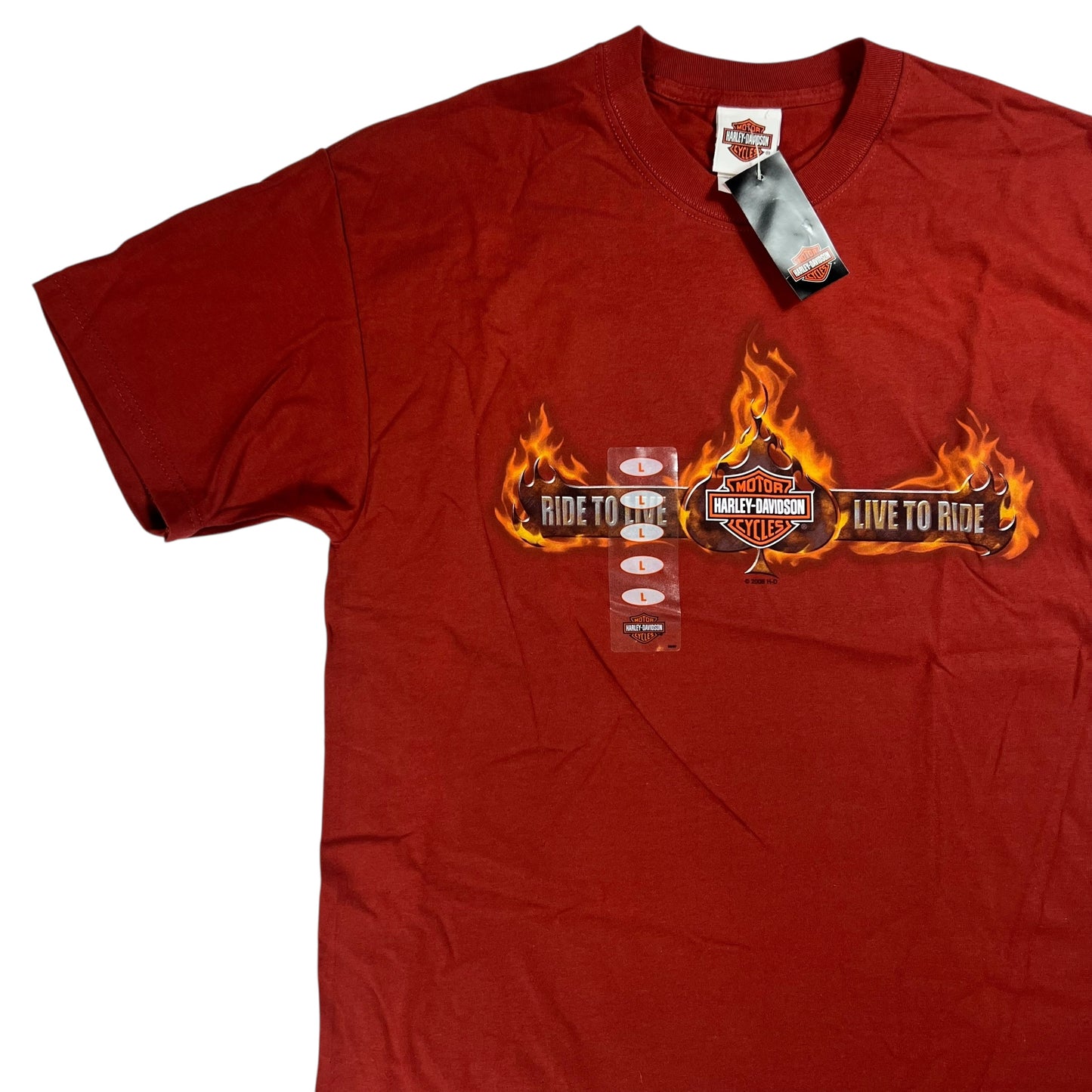 2008 Harley Davidson Motorcycles flames Hollywood California tee (L) DS NWT