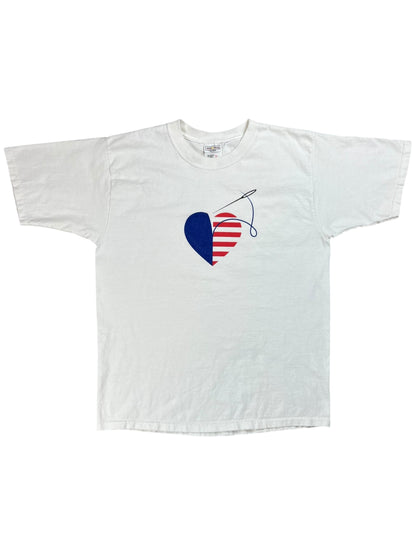 Vintage 90s fashion for America heart thread tee (L)