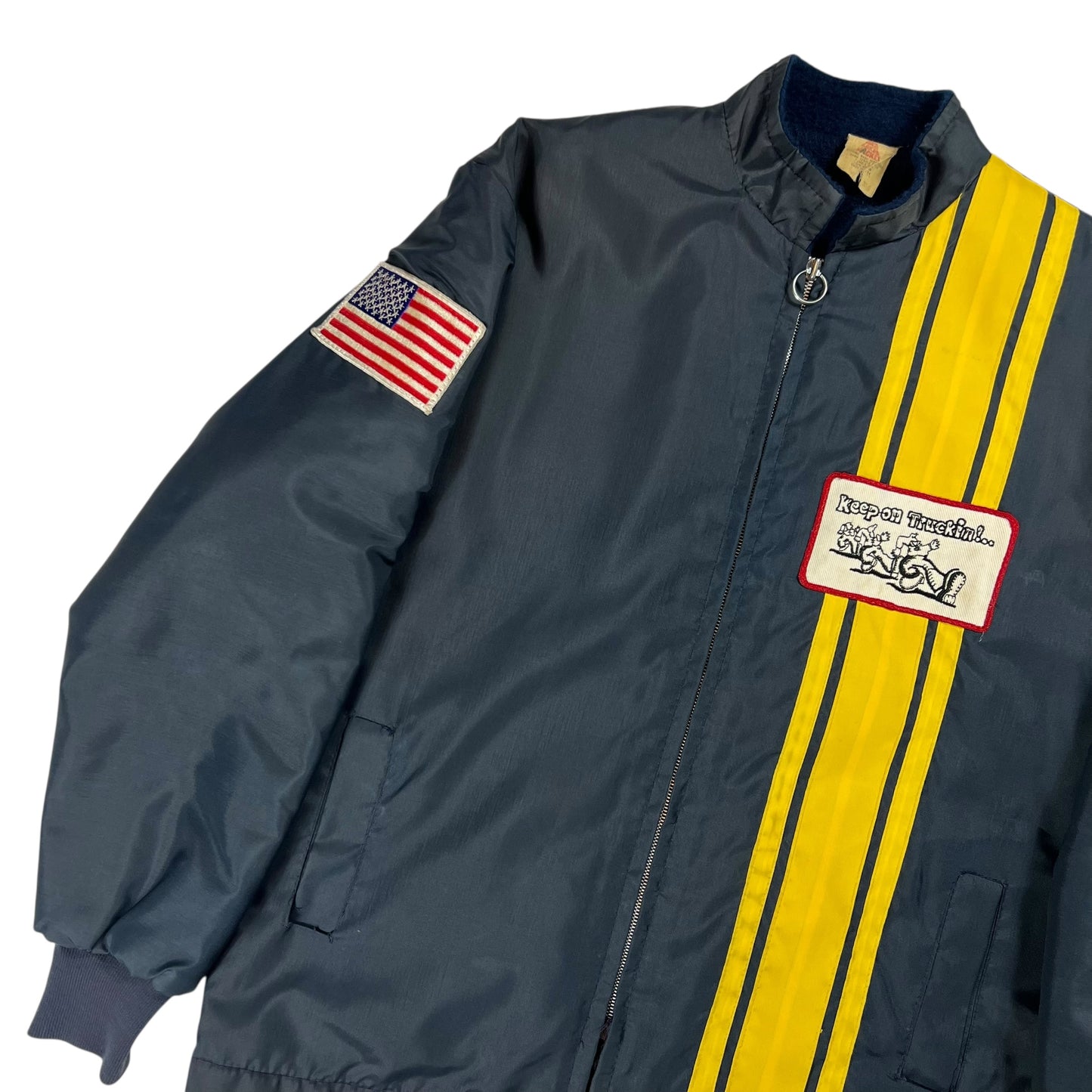 Vintage 1970s Keep On Truckin’ Robert Crumb patch Sherpa lined jacket (L)