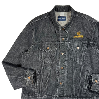 Vintage 90s Warner Brothers Warner Home Video denim black jean jacket (L)