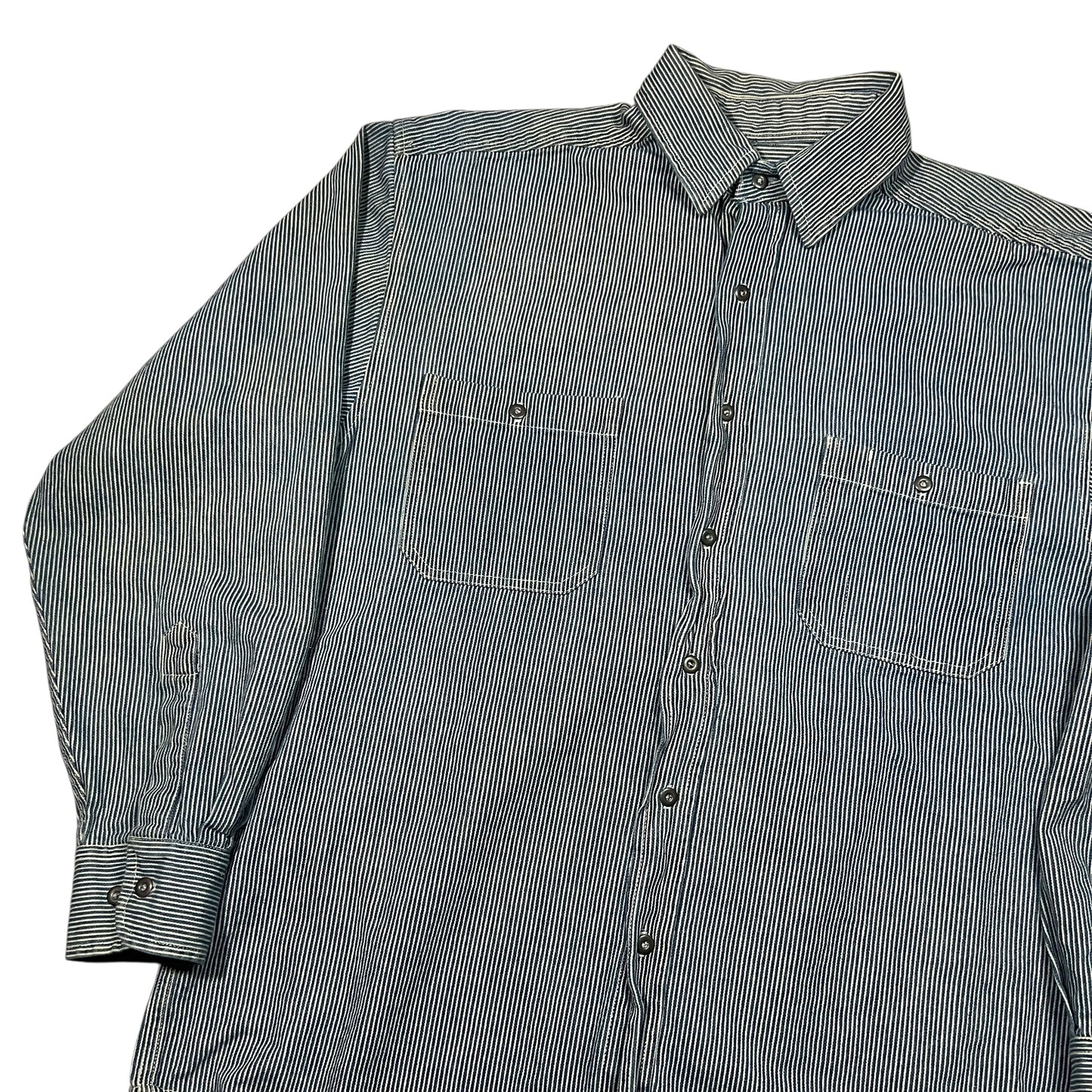 Vintage Y2K The Gap Warehouse navy white striped button up shirt (L)