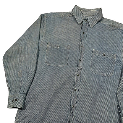 Vintage Y2K The Gap Warehouse navy white striped button up shirt (L)