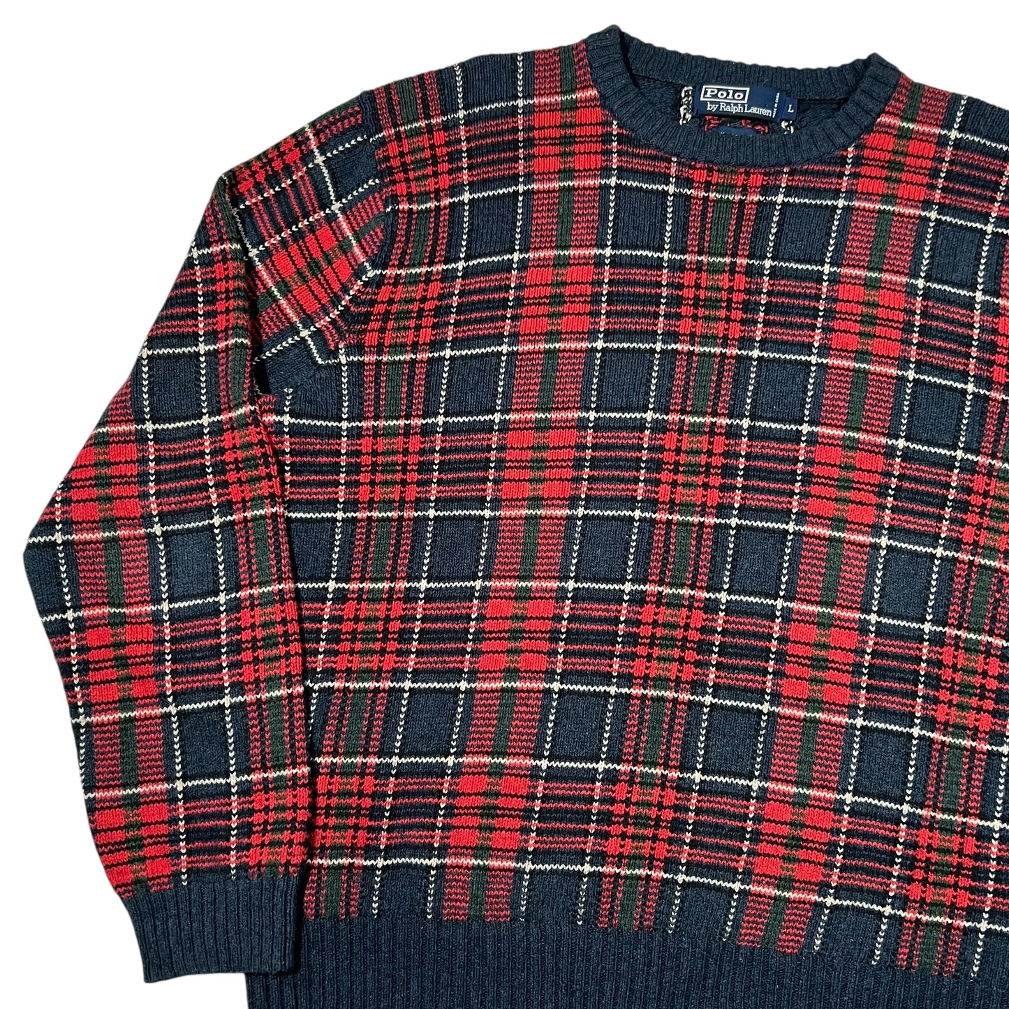 Vintage 90s Polo Ralph Lauren plaid 100% cotton knit sweater (L)