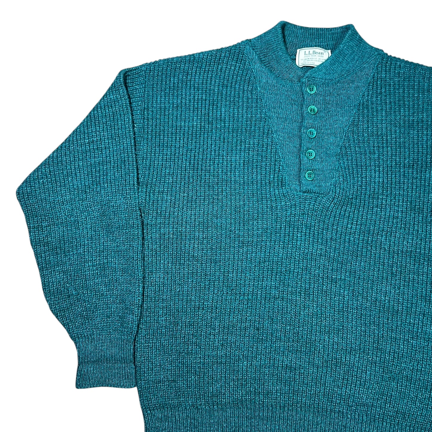 Vintage 80s L.L. Bean High Trek Yarn green henley knit sweater (L)