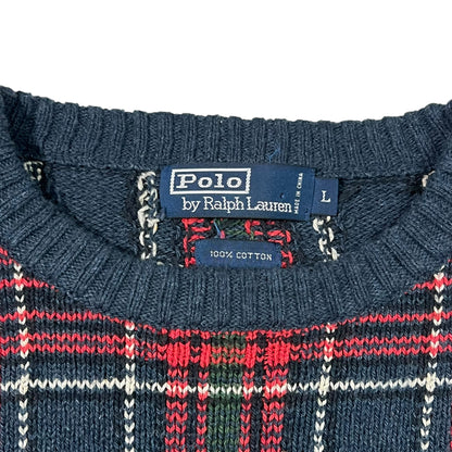 Vintage 90s Polo Ralph Lauren plaid 100% cotton knit sweater (L)
