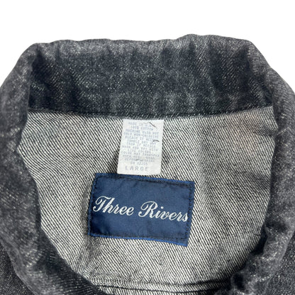 Vintage 90s Warner Brothers Warner Home Video denim black jean jacket (L)