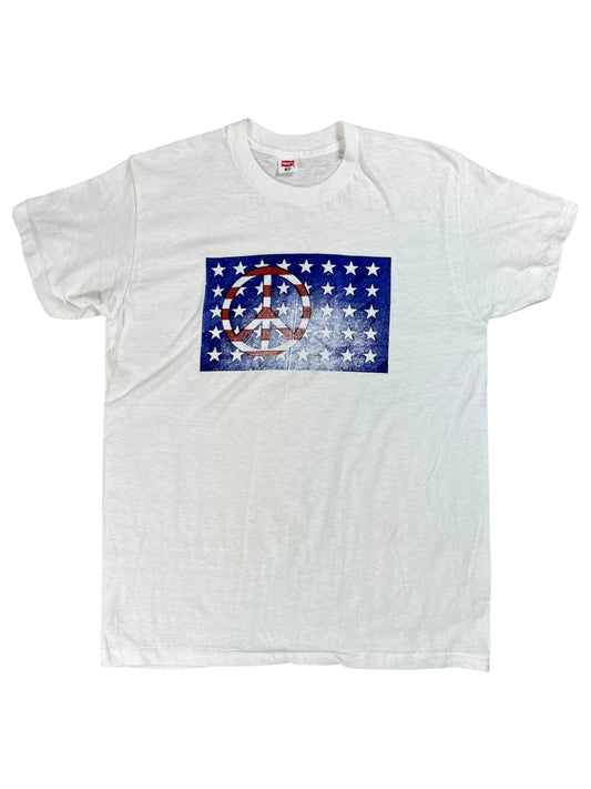 Vintage 1970s Hanes Peace America flag stars faded tee (M)