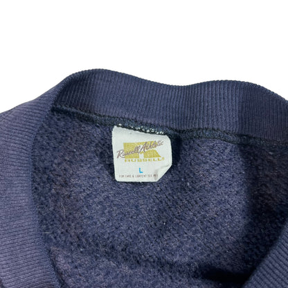 Vintage 1970s Russell Athletic Pfizer faded & distressed navy crewneck (M)
