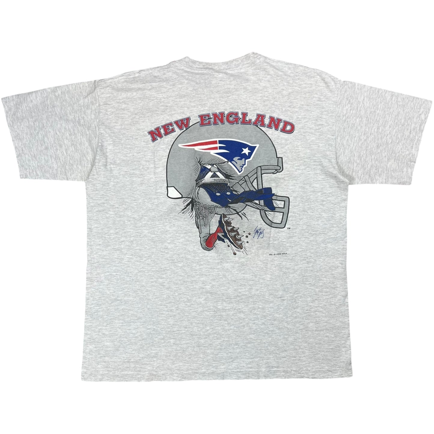 Vintage 1993 Nutmeg New England Patriots Jack Davis Pat Patriot break through tee (XL)