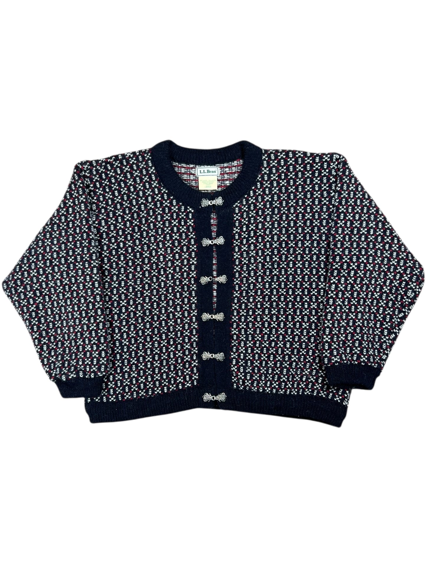 Vintage 90s L.L. Bean mini heart womens cardigan wool sweater (L)