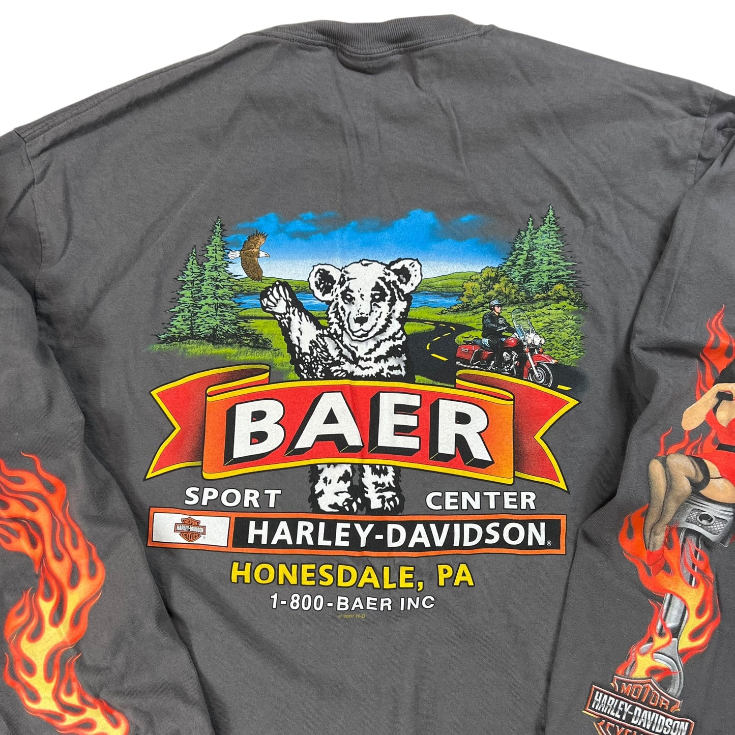 2009 Harley Davidson Motorcycles long sleeve print flames pinup girl shirt (XL)
