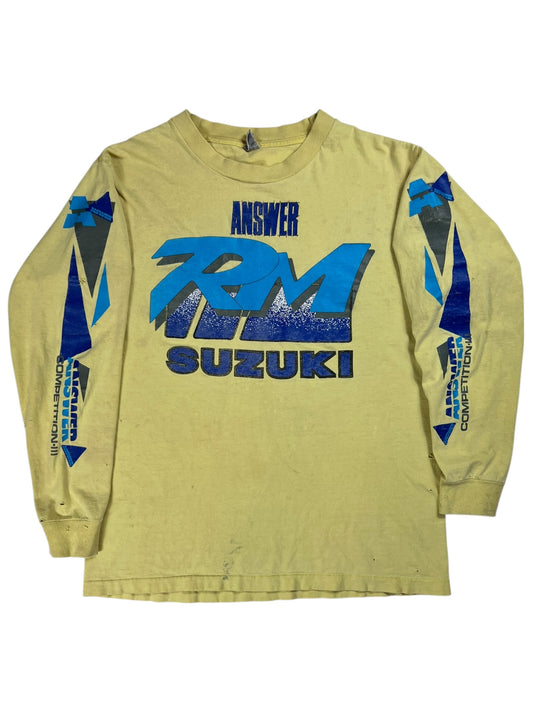 Vintage 80s Suzuki Answer RM distressed long sleeve print shirt (M)