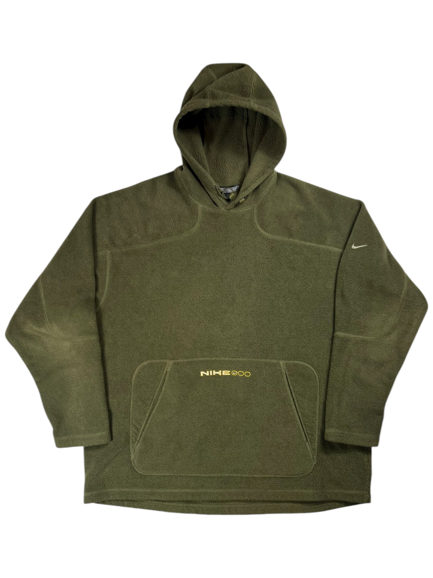 Vintage Y2K Nike mini spellout olive green fleece hoodie (XL)