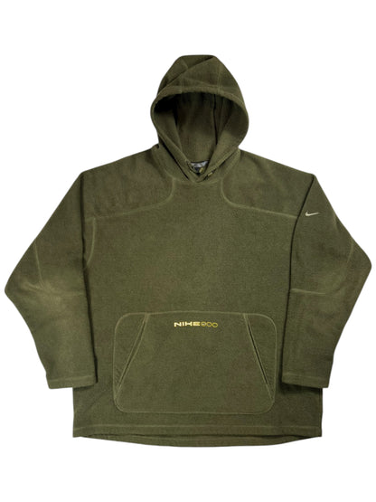 Vintage Y2K Nike mini spellout olive green fleece hoodie (XL)