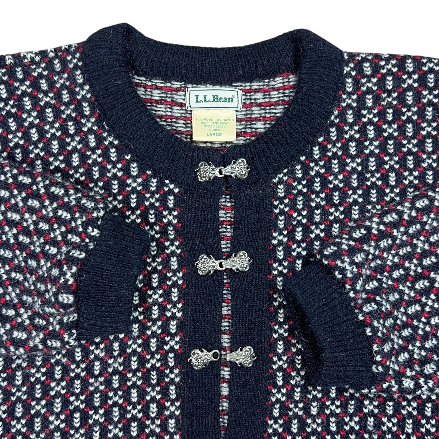 Vintage 90s L.L. Bean mini heart womens cardigan wool sweater (L)