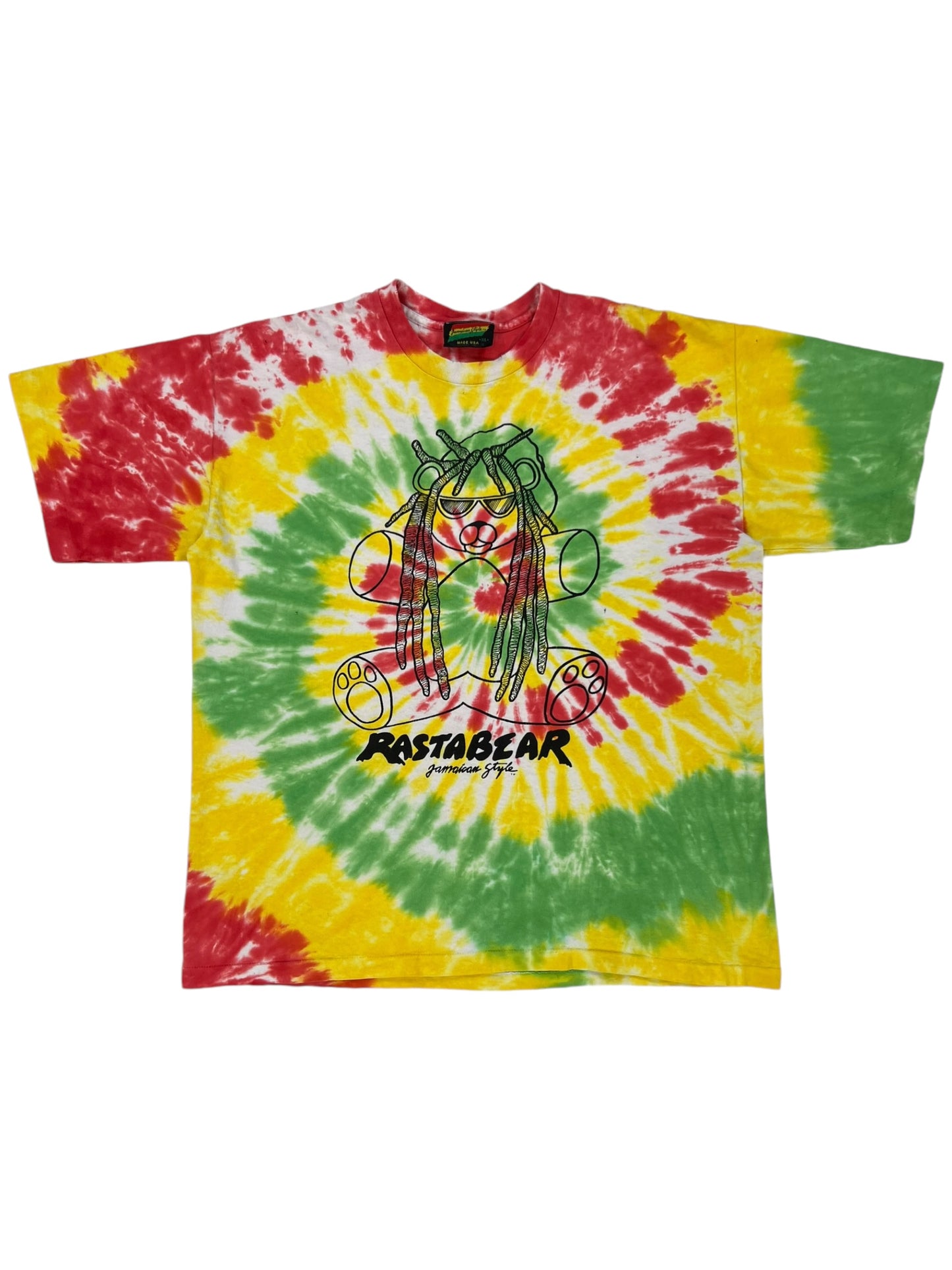 Vintage 90s Rasta Bear Jamaican style tie dye tee (L)