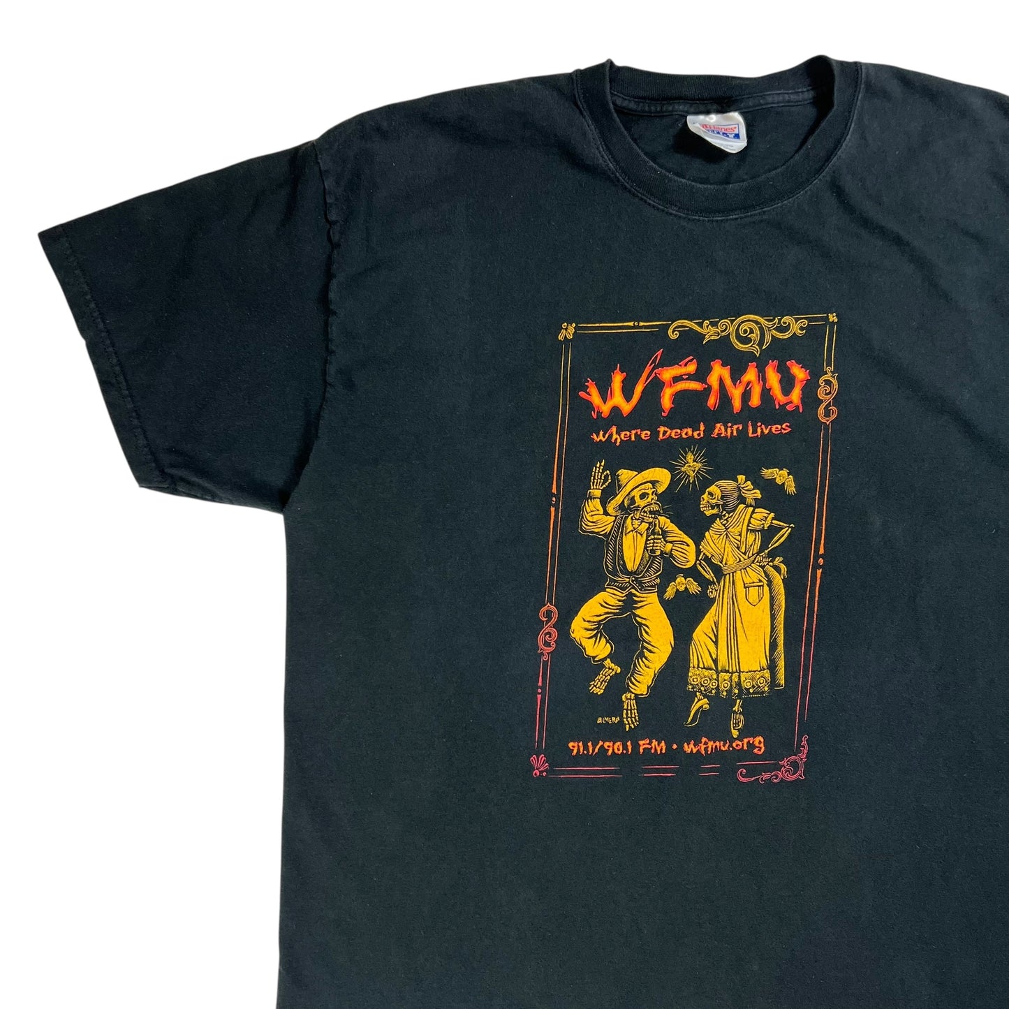 Vintage 90s WFMU 91.1/90.1 FM Where Dead Air Lives radio art tee (XL)