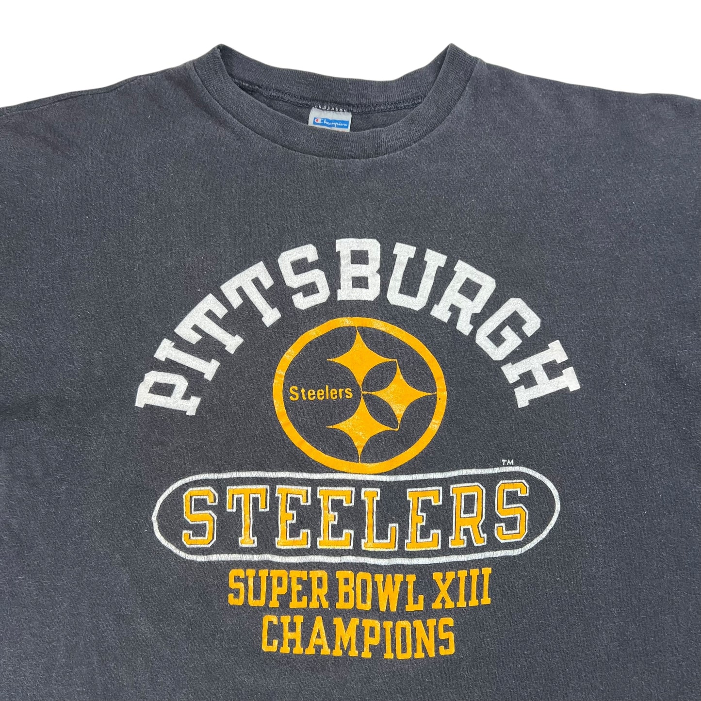 Vintage 1979 Champion blue bar Pittsburgh Steelers Super Bowl champs tee (L)