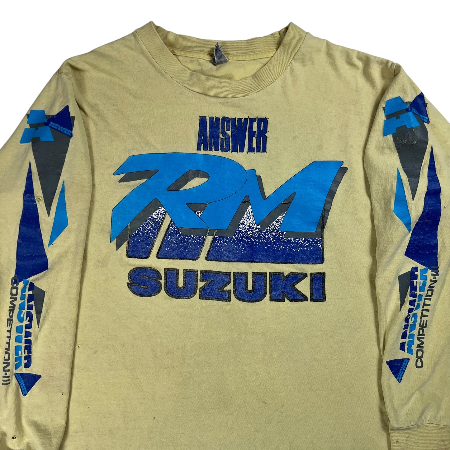Vintage 80s Suzuki Answer RM distressed long sleeve print shirt (M)