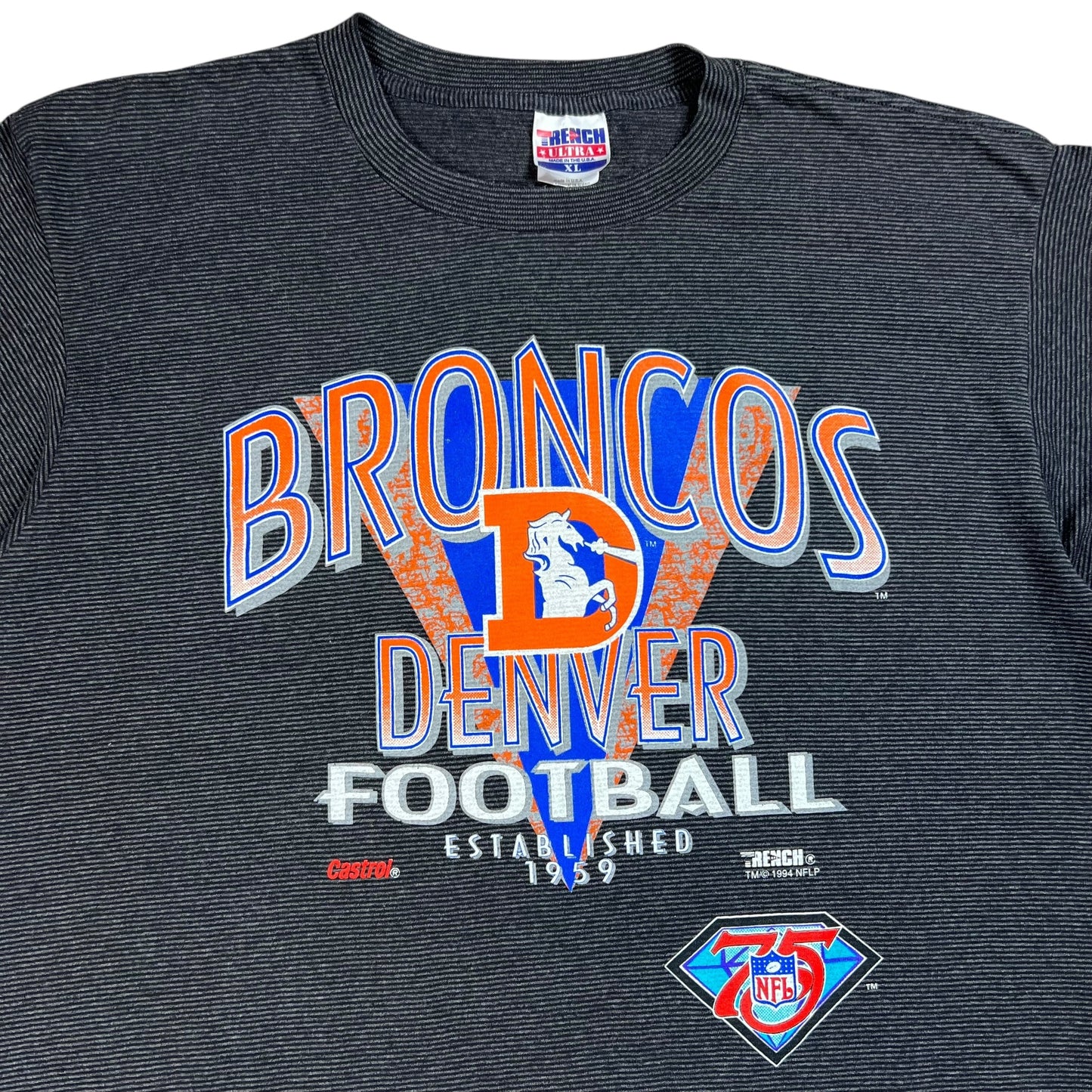 Vintage 1994 Trench Denver Broncos NFL 75th anniversary striped tee (XL)