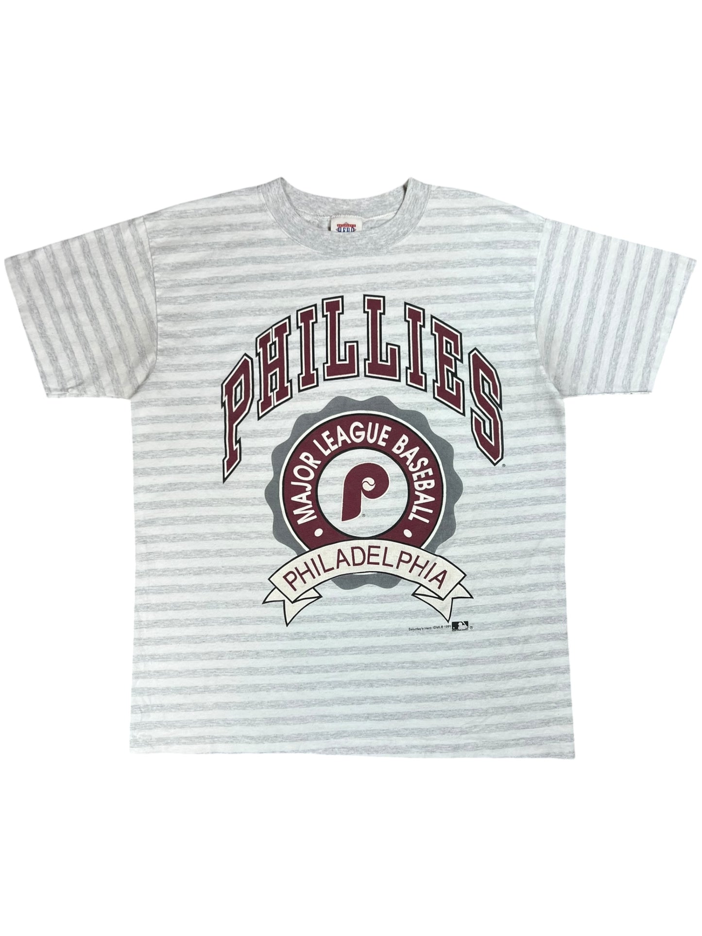 Vintage 1991 Philadelphia Phillies old logo striped tee (L)