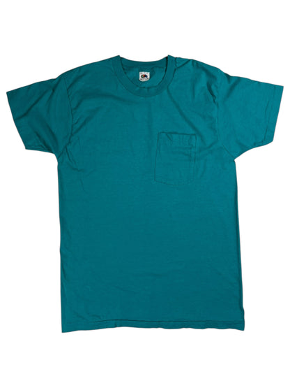 Vintage 80s Fruit of the loom teal selvedge pocket tee (L)