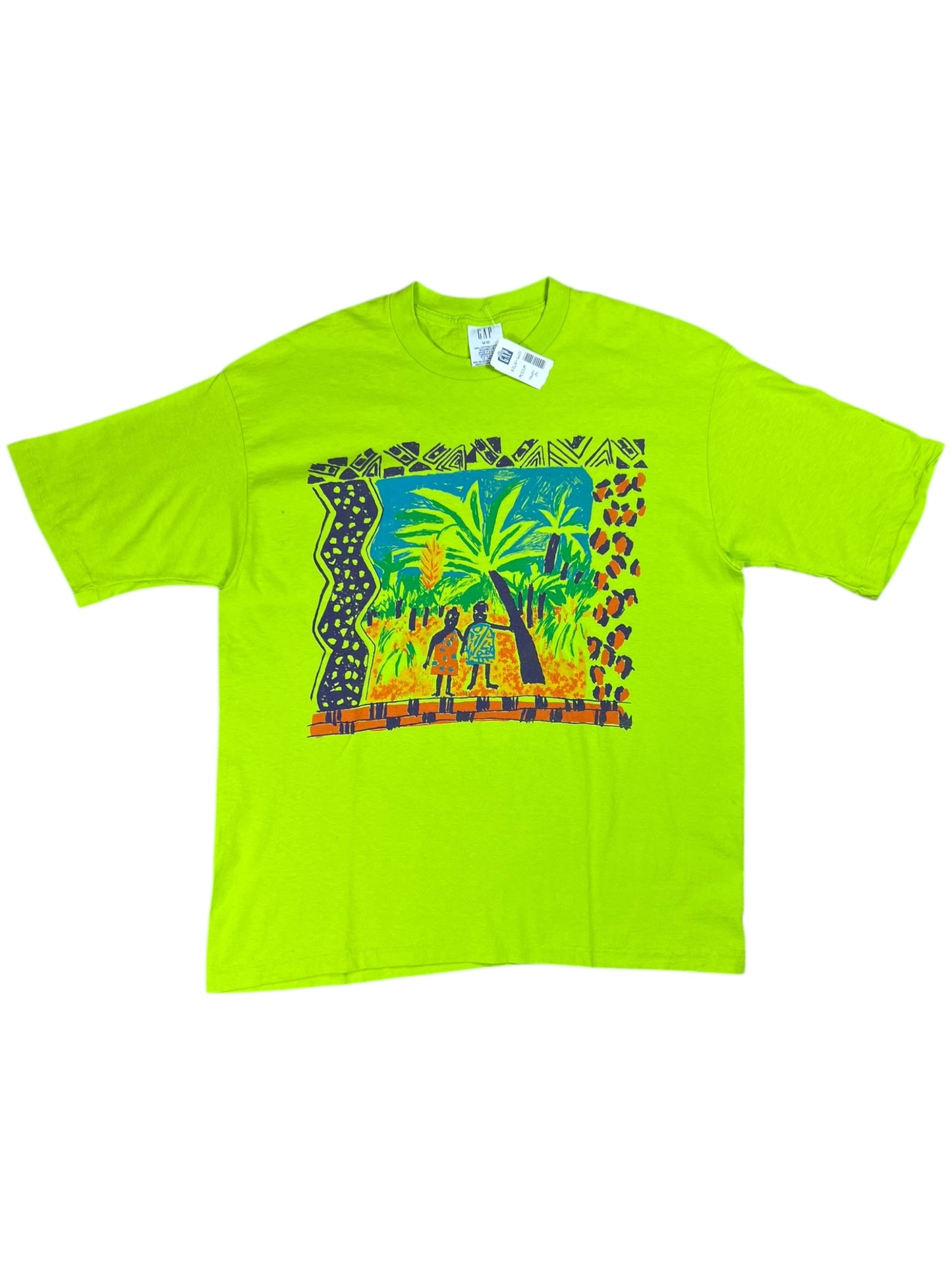 Vintage 90S GAP lime green abstract art tee (L) DS NWT