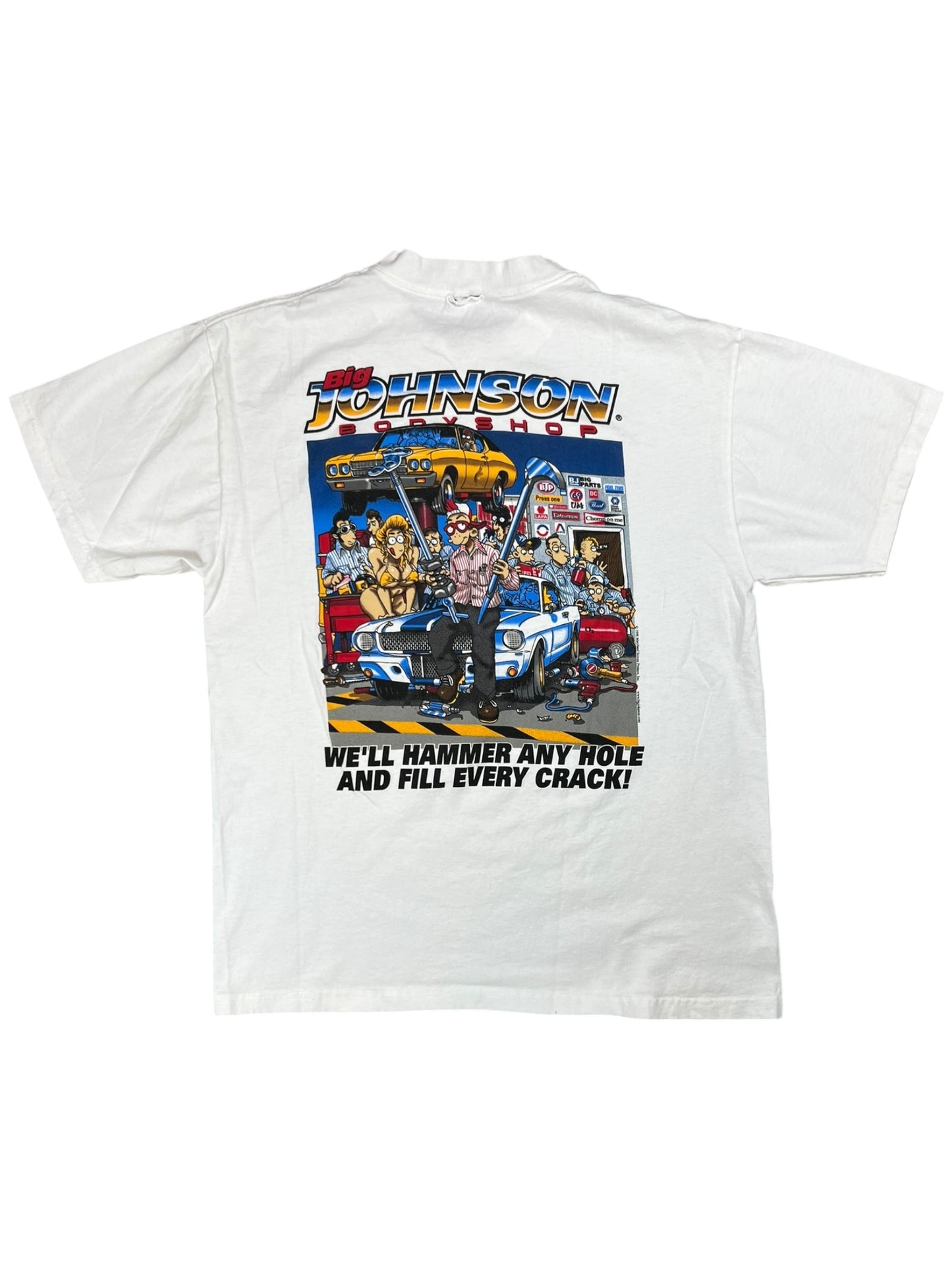 Vintage 1998 Big Johnson Body Shop raunchy NSFW tee (L)