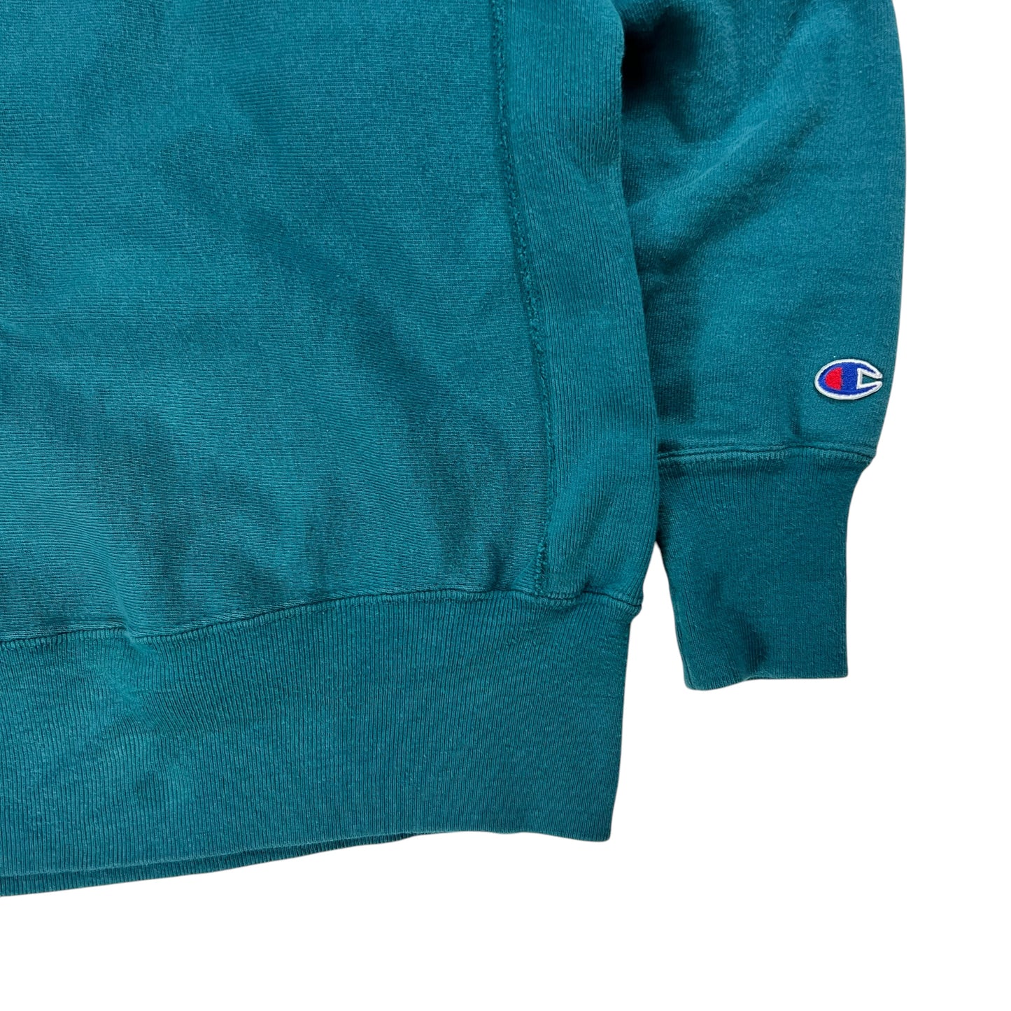 Vintage 90s Champion Reverse Weave blank teal crewneck (S)