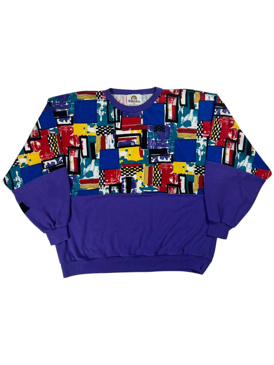 Vintage 90s abstract art all over print AOP crewneck (L)
