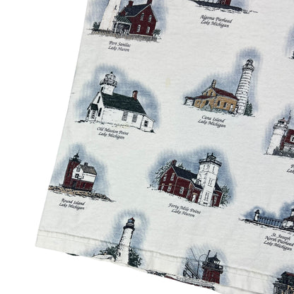 Vintage 90s The Great Lakes Lighthouses all over print tee (XL)