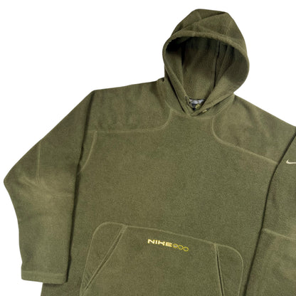 Vintage Y2K Nike mini spellout olive green fleece hoodie (XL)