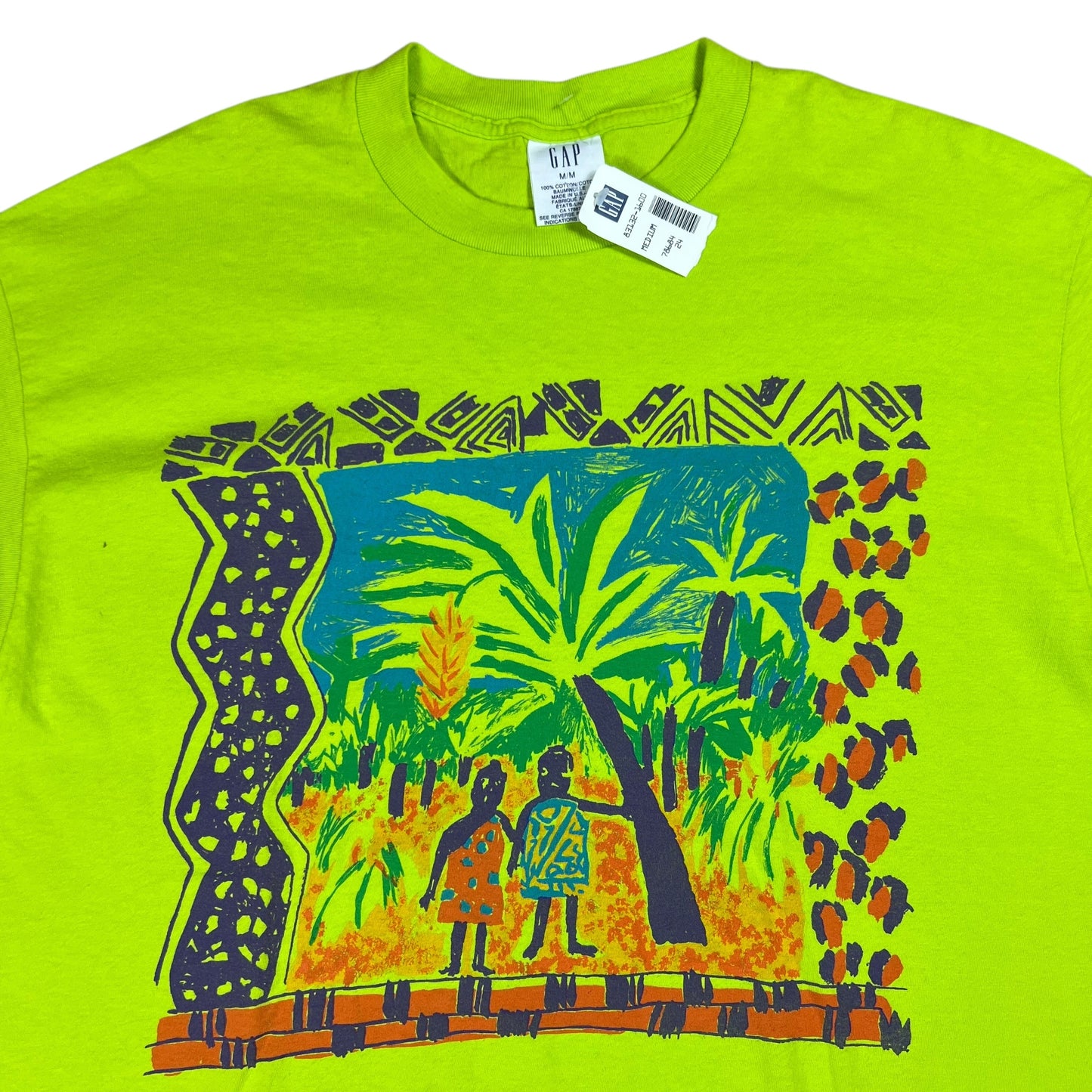 Vintage 90S GAP lime green abstract art tee (L) DS NWT