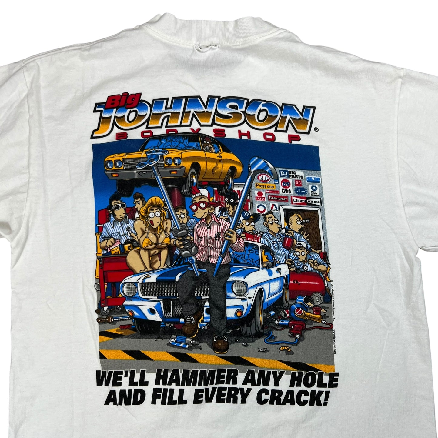 Vintage 1998 Big Johnson Body Shop raunchy NSFW tee (L)
