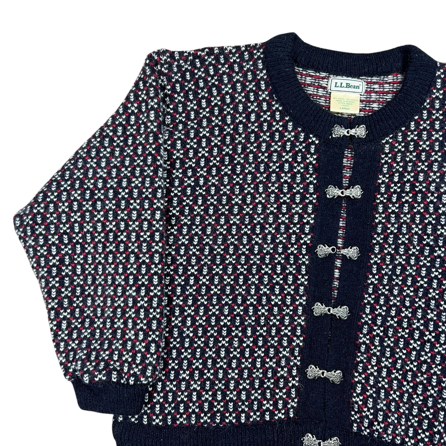 Vintage 90s L.L. Bean mini heart womens cardigan wool sweater (L)