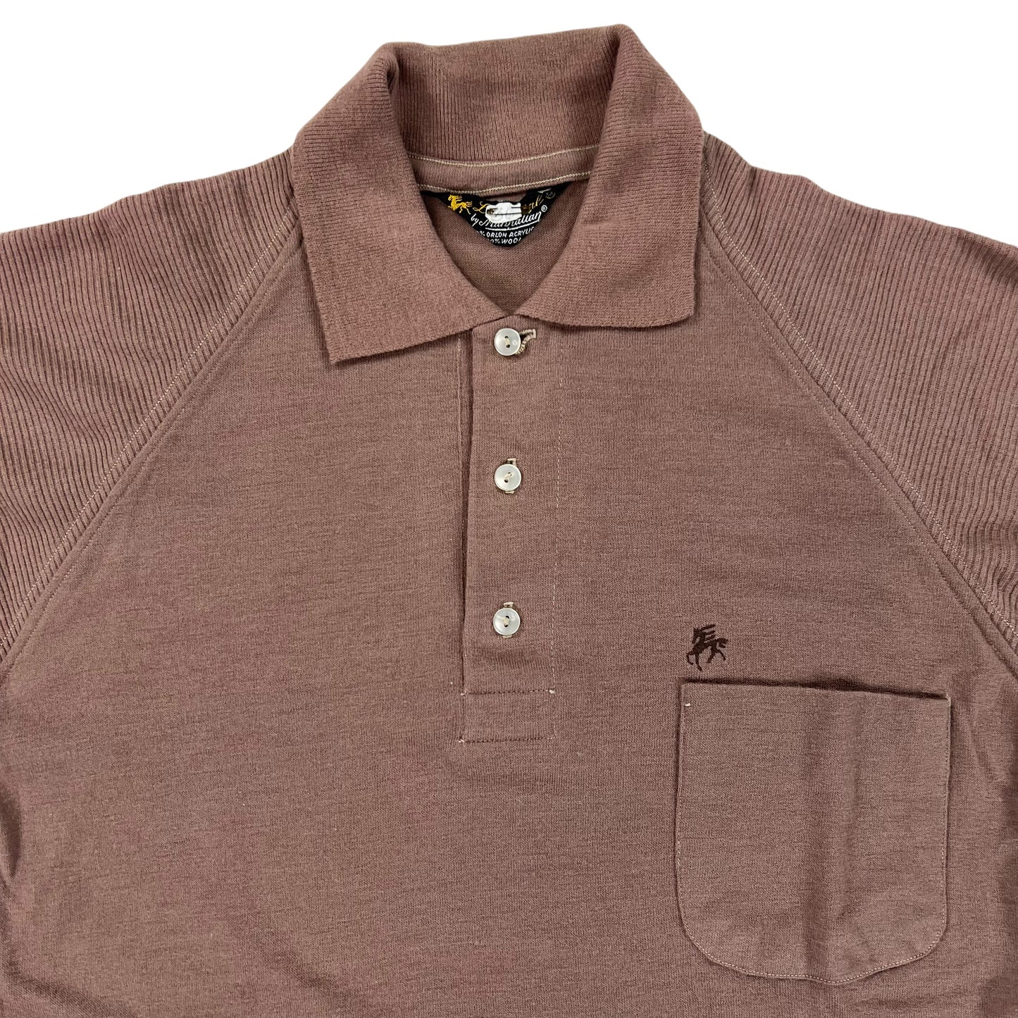 Vintage 70s orlon acrylic brown polo shirt (S)