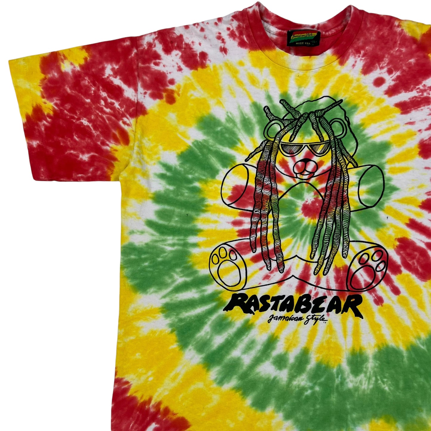 Vintage 90s Rasta Bear Jamaican style tie dye tee (L)