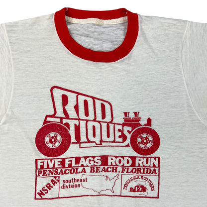 Vintage 1970s Rod-tiques five flags rod run NSRA ringer tee (S)