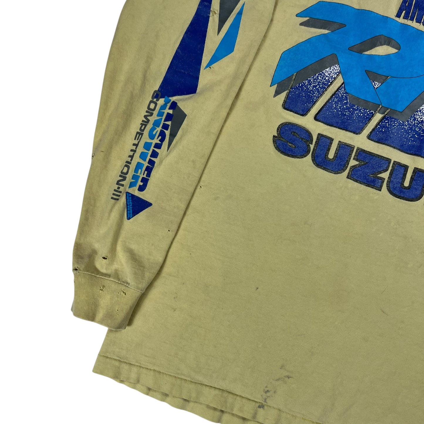 Vintage 80s Suzuki Answer RM distressed long sleeve print shirt (M)