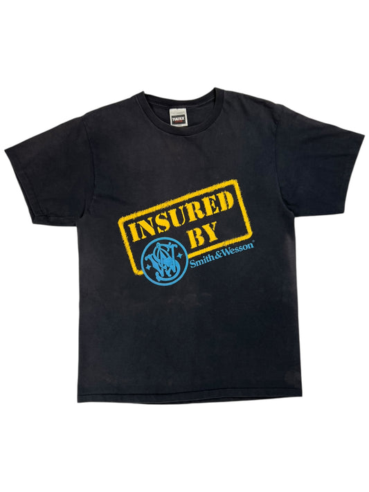 Vintage 90s Insured By Smith & Wesson faded gun tee (L)