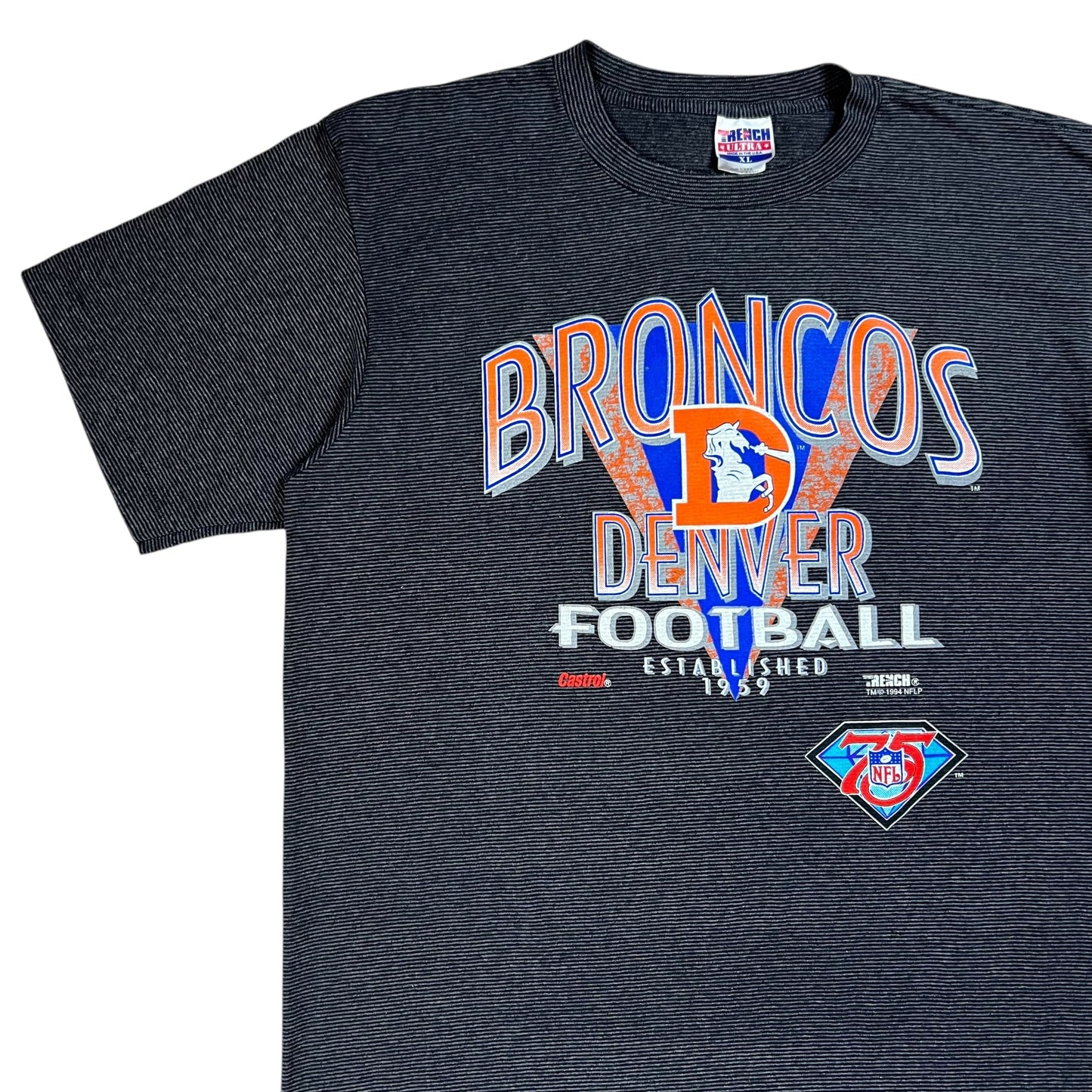 Vintage 1994 Trench Denver Broncos NFL 75th anniversary striped tee (XL)
