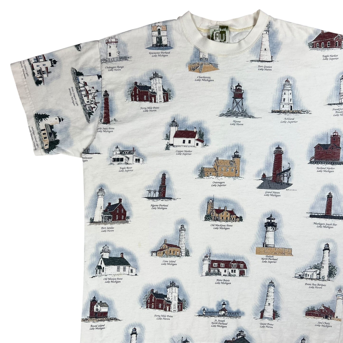 Vintage 90s The Great Lakes Lighthouses all over print tee (XL)